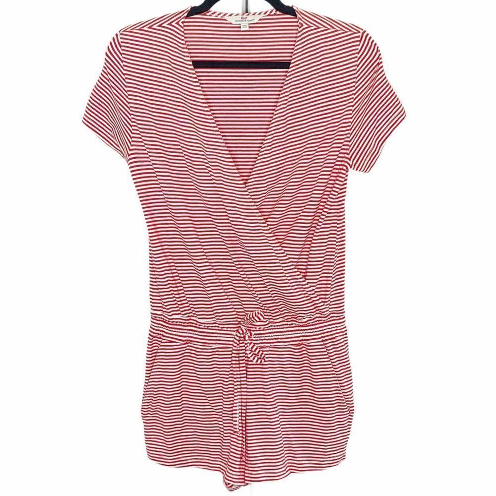 Vineyard Vines Knit Red Stripe Crossover Romper in XXS